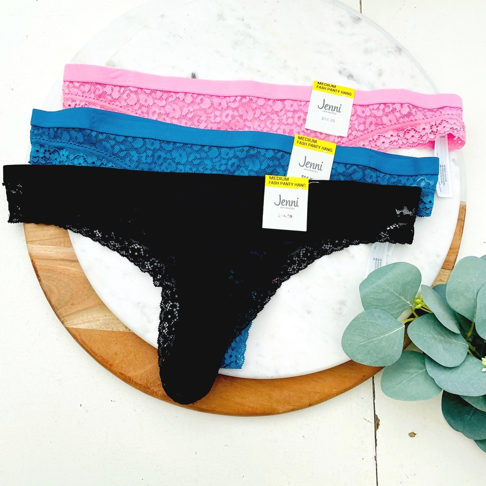 Jenni Intimates Lace Thong Panties Bundle 3 Pairs